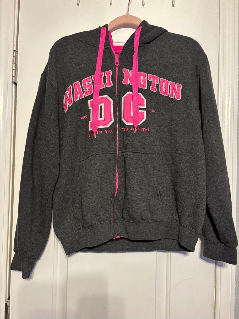 Women's  Washington DC Hooded Zip Jacket - Dark Gray with Pink